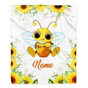 Personalized Sunflower Bee Baby Blanket with Custom Name for Girls Baby Newborn Children Kids Daughter Granddaughter Niece Birthday Christmas Fleece Blanket - Thegiftio UK