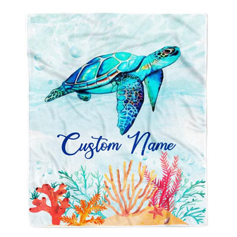 Personalized Turtle Blanket Custom Baby Name Boy Girl Sea Newborn Kids Son Daughter Granddaughter Niece Birthday Christmas Customized Bed Fleece Throw Blanket - Thegiftio UK