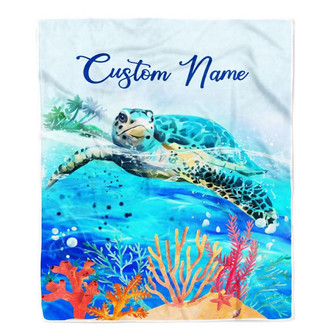Personalized Turtle Custom Baby Name Blanket Boy Girl Sea Newborn Kids Son Daughter Granddaughter Niece Birthday Christmas Customized Bed Fleece Throw Blanket - Thegiftio
