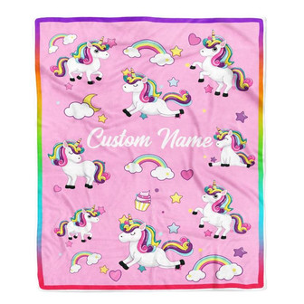 Personalized Unicorn Blanket For Kids Girl Custom Name Unicorn Daughter Granddaughter Niece Birthday Customized Bed Fleece Throw Blanket - Thegiftio UK