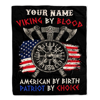 Personalized Viking Blanket Viking By Blood American By Birth Odin God Scandinavian Norse Mythology Runes Men Women Dad Men Birthday Fleece Throw Blanket - Thegiftio UK