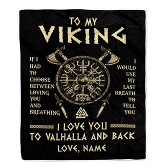 Personalized To My Viking Blanket Husband From Wife I Love You to Valhalla Husband Fiancee Boyfriend Men Birthday Anniversary Customized Fleece Throw Blanket - Thegiftio UK