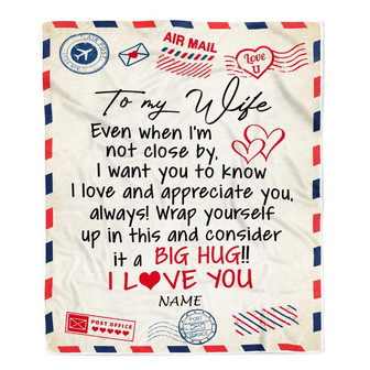 Personalized To My Wife Blanket From Husband I Love You Hugs Air Mail Letter Wife Birthday Valentine Christmas Wedding Anniversary Customized Fleece Blanket - Thegiftio UK