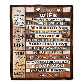 Personalized To My Wife Blanket From Husband Wood You Are My Love My Life Wife Anniversary Wedding Valentines Day Christmas Fleece Throw Blanket - Thegiftio UK