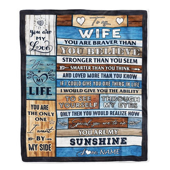 Personalized To My Wife Blanket From Husband Wood You Are My Sunshine I Love You Wife Anniversary Valentines Day Wedding Christmas Fleece Throw Blanket - Thegiftio UK