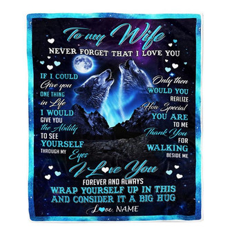 Personalized Wolf to My Wife Blanket from Husband Never Forget That I Love You for Wife Birthday Mothers Day Christmas Customized Fleece Blanket - Thegiftio UK