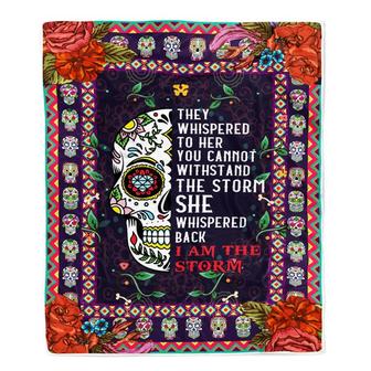 Sugar Candy Skull I Am The Storm Blanket Mexican Mexico Girls Women Birthday Christmas Fleece Blanket - Thegiftio UK