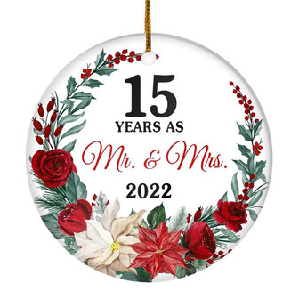 15th Wedding Anniversary Ornament Married 15 Years As Mr and Mrs For Couples Christmas Husband Wife Wedding Gift Holiday Decoration Christmas Tree Ornament - Thegiftio UK