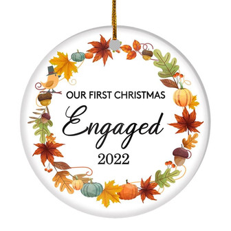 2022 Our First Christmas Engaged Just Married Autumn Leaf Gift For Wedding Newlywed Couple 2022 Christmas Tree Ornament - Thegiftio