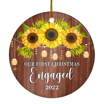 2022 Our First Christmas Engaged Just Married Sunflower Gift For Wedding Newlywed Couple 2022 Christmas Tree Ornament - Thegiftio UK