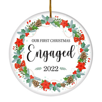 2022 Our First Christmas Engaged Just Married Christmas Flower Gift For Wedding Newlywed Couple 2022 Christmas Tree Ornament - Thegiftio