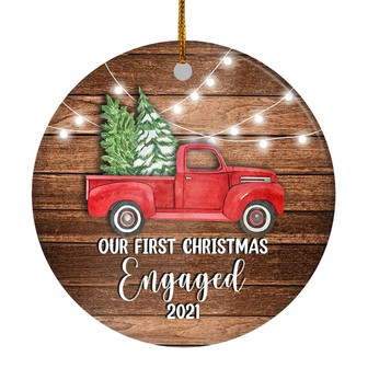 2022 Our First Christmas Engaged Just Married Red Car Truck Gift for Newlywed Couple 2022 Christmas Tree Ornament - Thegiftio UK
