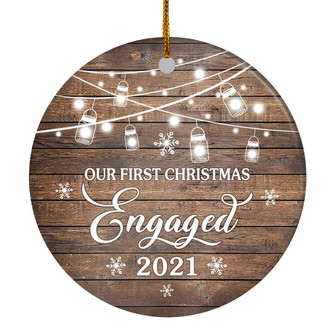 2022 Our First Christmas Engaged Just Married Brown Gift For Wedding Newlywed Couple 2022 Christmas Tree Ornament - Thegiftio