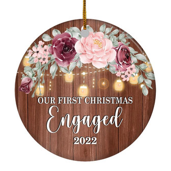 2022 Our First Christmas Engaged Just Married Burgundy Flower Gift For Wedding Newlywed Couple 2022 Christmas Tree Ornament - Thegiftio UK