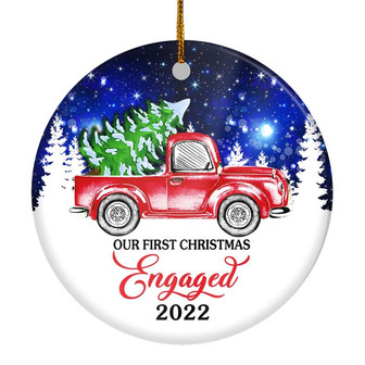 2022 Our First Christmas Engaged Just Married Red Truck Tree For Wedding Newlywed Couple 2022 Christmas Tree Ornament - Thegiftio