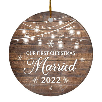 2022 Our First Christmas Married Mr And Mrs Gift Brown For Wedding Newlywed Couple 2022 Christmas Tree Ornament - Thegiftio UK