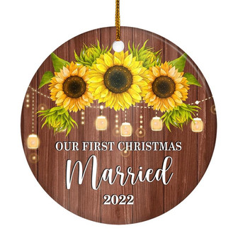 2022 Our First Christmas Married Mr And Mrs Gift Sunflower For Wedding Newlywed Couple 2022 Christmas Tree Ornament - Thegiftio UK