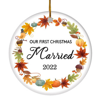 2022 Our First Christmas Married Mr And Mrs Gift Autumn Leaf For Wedding Newlywed Couple 2022 Christmas Tree Ornament - Thegiftio UK