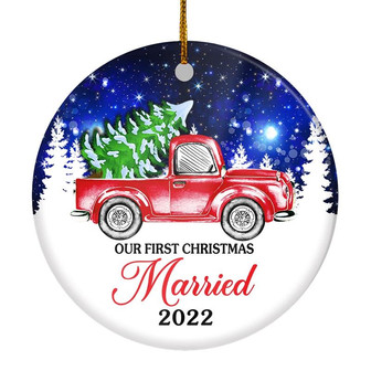 2022 Our First Christmas Married Mr And Mrs Red Truck Tree For Wedding Newlywed Couple 2022 Christmas Tree Ornament - Thegiftio UK