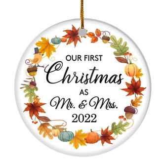 2022 Our First Christmas As Mr And Mrs Gift Autumn Leaf For Wedding Newlywed Couple 2022 Christmas Tree Ornament - Thegiftio UK