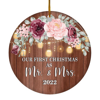 2022 Our First Christmas As Mr And Mrs Gift Burgundy Flower For Wedding Newlywed Couple 2022 Christmas Tree Ornament - Thegiftio UK