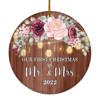 2022 Our First Christmas As Mr And Mrs Gift Burgundy Flower For Wedding Newlywed Couple 2022 Christmas Tree Ornament - Thegiftio UK