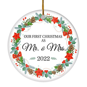 2022 Our First Christmas As Mr And Mrs Gift Christmas Flower For Wedding Newlywed Couple 2022 Christmas Tree Ornament - Thegiftio UK