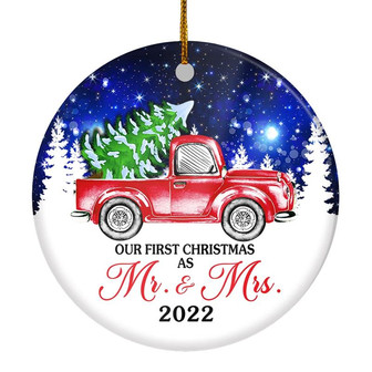 2022 Our First Christmas As Mr And Mrs Red Truck Tree For Wedding Newlywed Couple 2022 Christmas Tree Ornament - Thegiftio UK