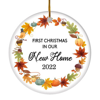 2022 First Christmas In Our New Home Mr And Mrs Gift Autumn Leaf For Wedding Newlywed Couple 2022 Christmas Tree Ornament - Thegiftio UK