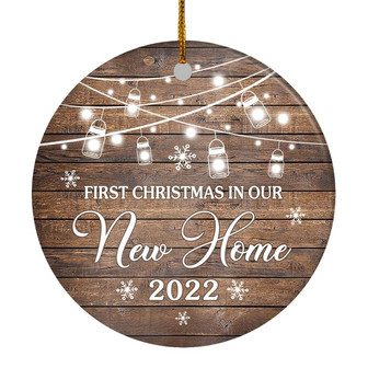 2022 First Christmas In Our New Home Mr And Mrs Gift Brown For Wedding Newlywed Couple 2022 Christmas Tree Ornament - Thegiftio UK