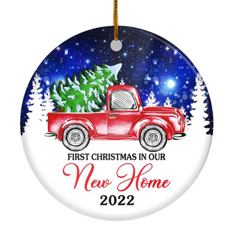 2022 First Christmas In Our New Home Mr And Mrs Red Truck Tree For Wedding Newlywed Couple 2022 Christmas Tree Ornament - Thegiftio UK