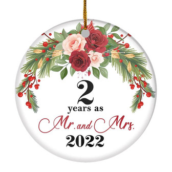 2nd Wedding Anniversary 2 Years As Mr & Mrs 2022 Christmas Ornaments Gifts For Couples Husband Wife Holiday Decoration Christmas Tree Ornament - Thegiftio UK