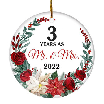 3rd Wedding Anniversary Ornament Married 3 Years As Mr and Mrs For Couples Christmas Husband Wife Wedding Gift Holiday Decoration Christmas Tree Ornament - Thegiftio UK