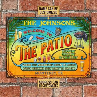Metal Sign- Red And Orange Patio Grilling Summer Rectangle Metal Sign Custom Name Address