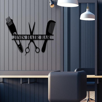 Barber Shop Sign, Personalized Barber Sign, Custom Hairstylist Sign, Metal Hairdresser Barber Name Decor, Personalized Business Name Sign - Thegiftio UK