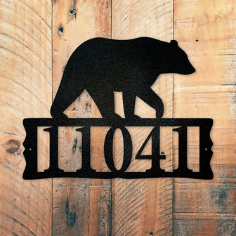 Bear Metal Address Plaque for House, Address Number, Metal Address Sign, House Numbers, Front Porch Address - Thegiftio
