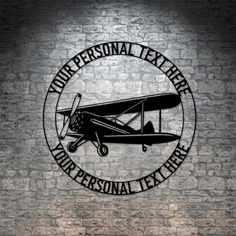 Biplane Personalized Metal Sign, Custom Pilot Name Airplane Metal Sign Monogram Gift - Thegiftio UK