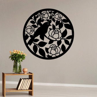 Bird In Wreath Metal Wall Art, Bird Lover Gift, Garden Decoration, Front Door Decor - Thegiftio