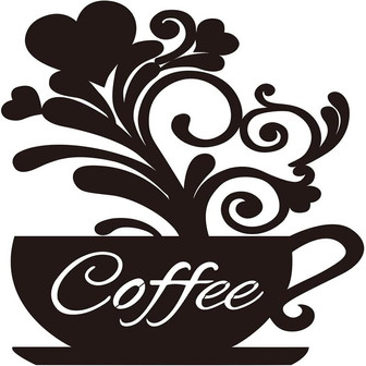 Black Coffee Cup Silhouette Large Hard Cup Signs Wall Art Sculptures Cafe Themed Scrolled Decor for Home Kitchen Decorations - Thegiftio