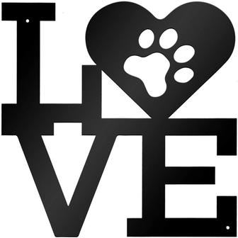 Black Dog Paw Love Metal Wall Art Dog Lover Sign for Living Room, Bedroom, Nursery Indoor Outdoor Decor, Laser Cut - Thegiftio UK