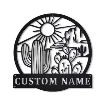 Cactus Monogram Metal Sign | Cactus Monogram Metal Wall Art | Housewarming Outdoor Metal Sign | Gifts Cactus Lover | - Thegiftio UK