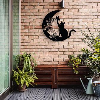 Cat and Moon Metal Wall Art, Cat Lover Gift, Animal Decor, Housewarming Gift, Moon Cat Metal Sign - Thegiftio UK