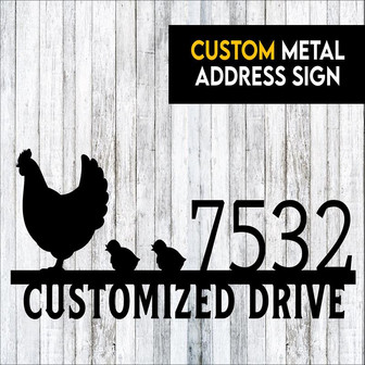 Chicken With Baby Chicks Custom Metal Address Sign Custom Address Sign Farm Address Sign 14g Steel - Thegiftio UK
