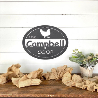 Chicken Coop Family Name Metal Sign Farmhouse Sign Personalized Farm Sign Rooster - Thegiftio