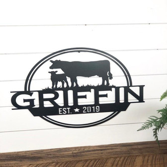 Cow Calf Personalized Family Name Sign Farmhouse Welcome Sign Ranch Sign Cow Decor Metal Art Cow Sign Rustic Metal Sign Farm Sign - Thegiftio UK