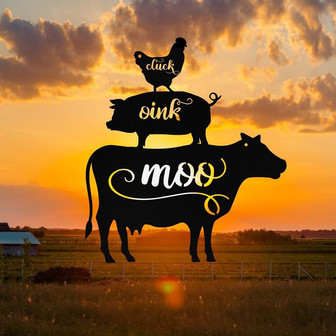 Cow Cattle Pig Rooster Chicken Metal Farm Sign Monogram Custom Outdoor Farmhouse Front Gate Entry Road Barn Stable Silo Wall Decor Art Gift - Thegiftio