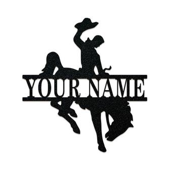 Cowboy Split Bucking Bronco Monogram - Western Cowboy Steamboat Metal Sign - Thegiftio UK