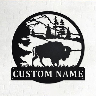 Custom American Bison Metal Wall Art, Personalized Bison Name Sign Decoration For Room, American Bison Home Decor - Thegiftio UK