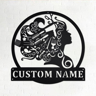 Custom Beauty Salon Girl Hair Metal Wall Art, Personalized Hair Salon Name Sign Decoration For Shop, Hair Salon Shop Decor - Thegiftio UK