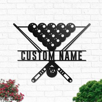 Custom Billiards Metal Wall Art, Personalized Billiards Room Name Sign Decoration, Snooker Pool Player Home Decor - Thegiftio UK